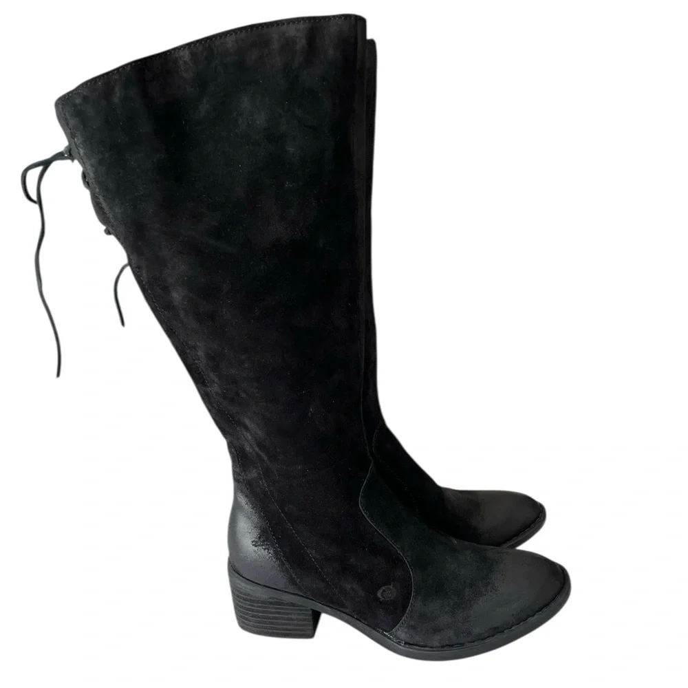 Born Cotto Tall Suede Leather Riding Boots Black Size 9.5 Wide Calf NEW NWT